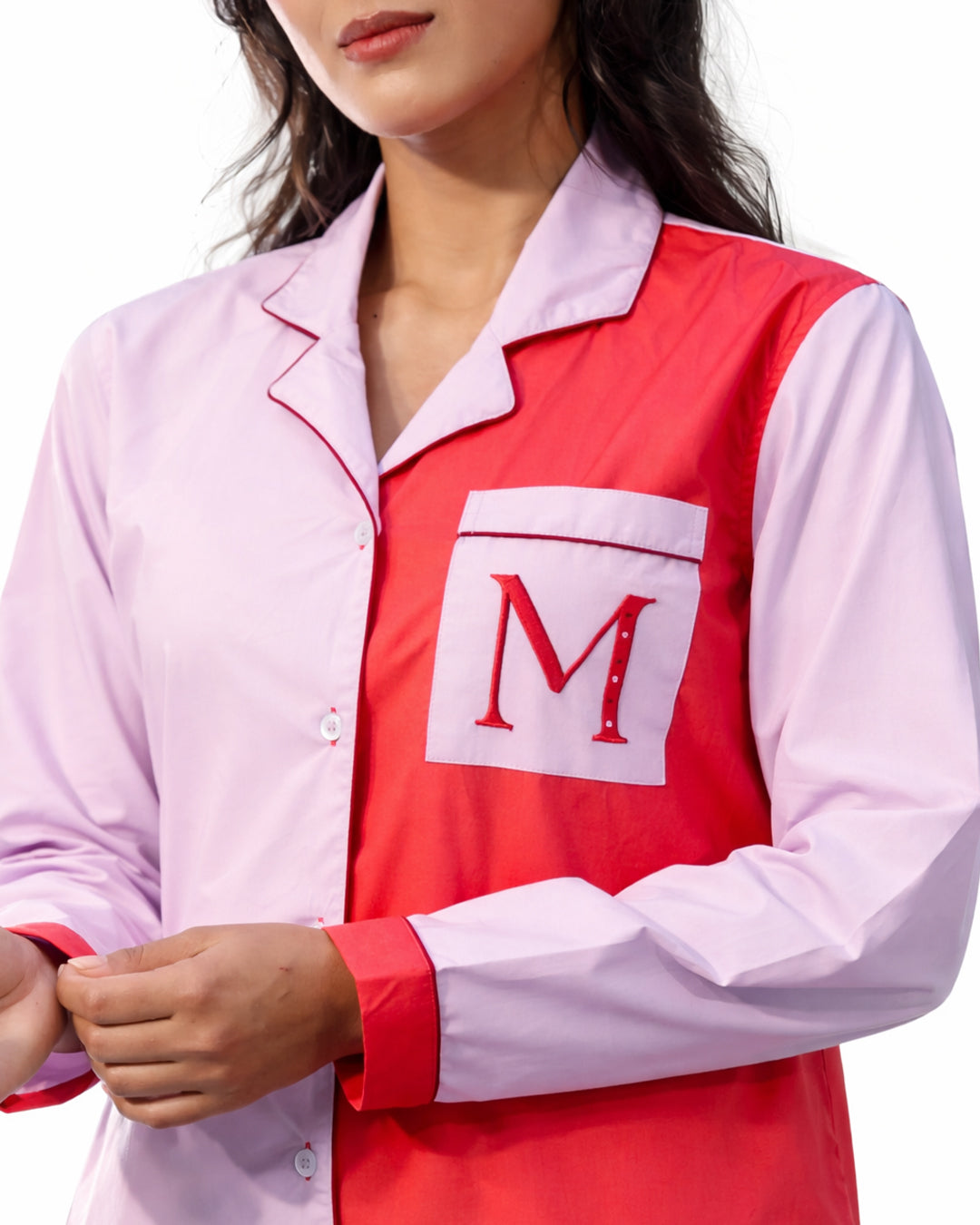 Sunset Coral - Everyday Set <br> Women’s Embroidered Cotton Notch Collar Pajama Set