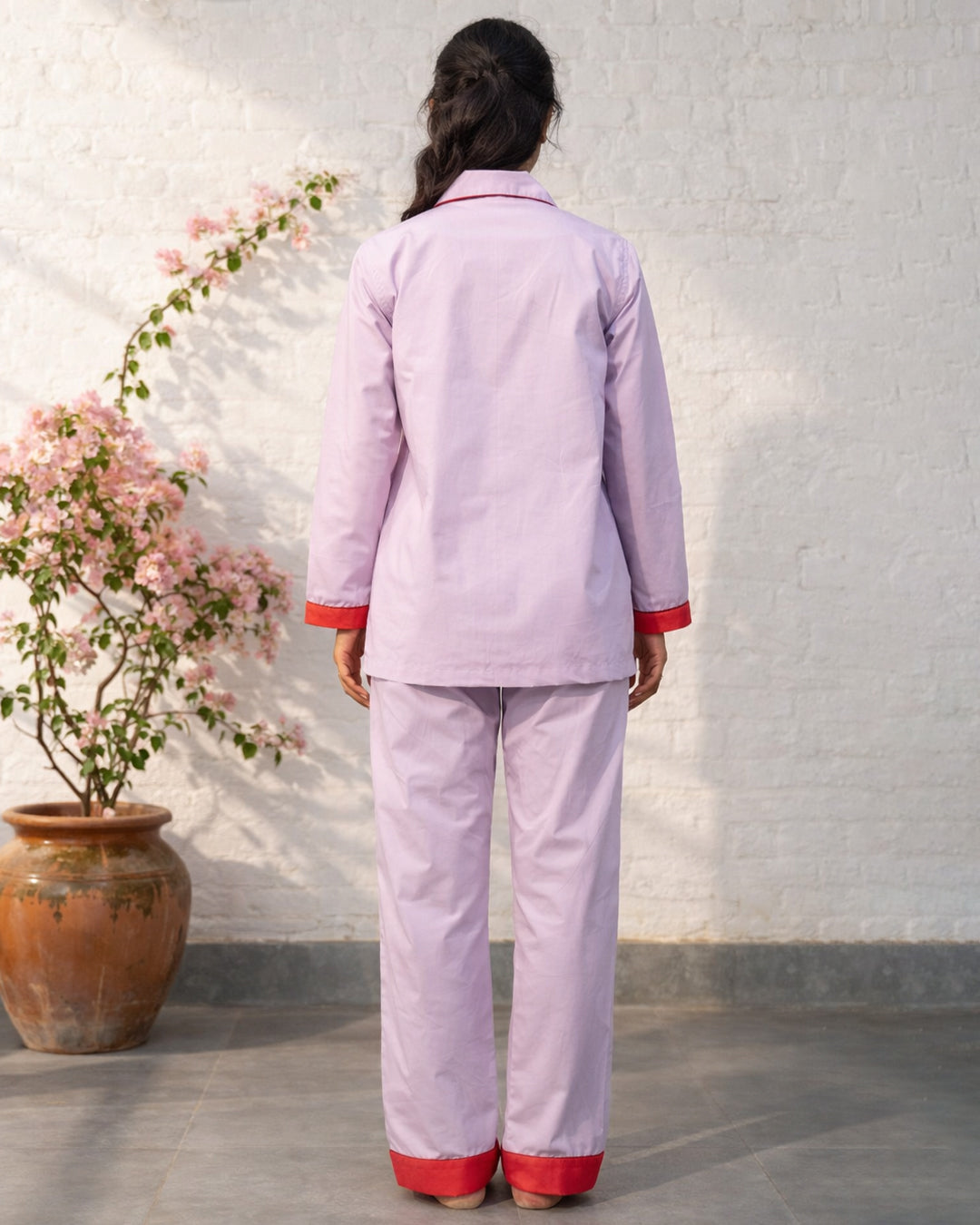 Sunset Coral - Everyday Set <br> Women’s Embroidered Cotton Notch Collar Pajama Set