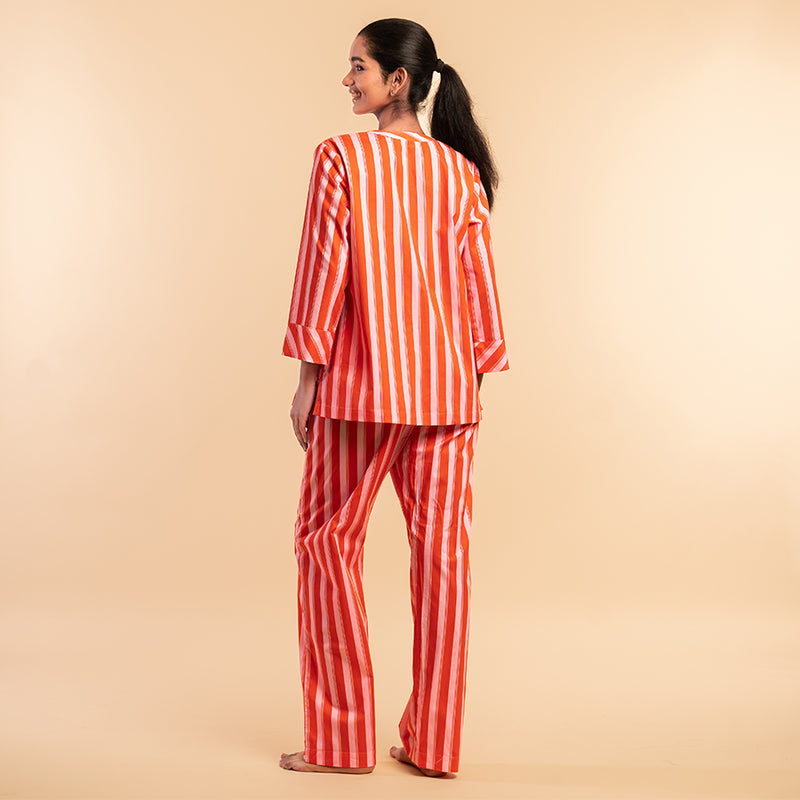 Tangerine Pop Cotton V-Neck Pyjama Set