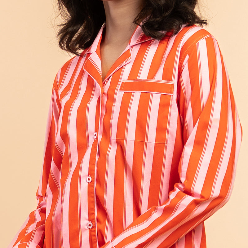 Tangerine Pop Cotton Notched Collar Pyjama Set