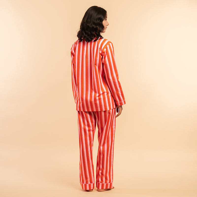 Tangerine Pop Cotton Notched Collar Pyjama Set