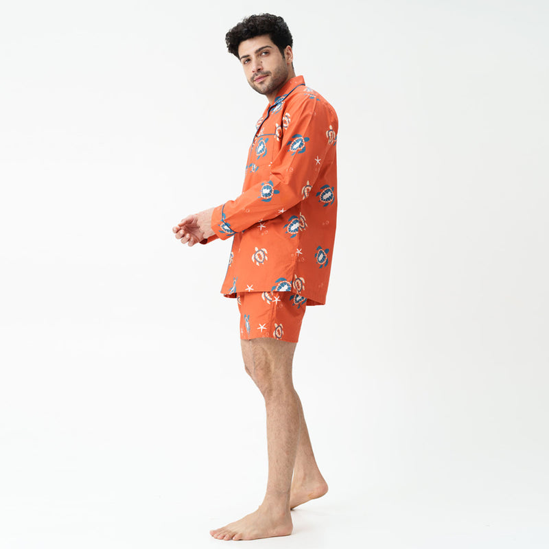 Turtle Tide Cotton Notched Shorts Set