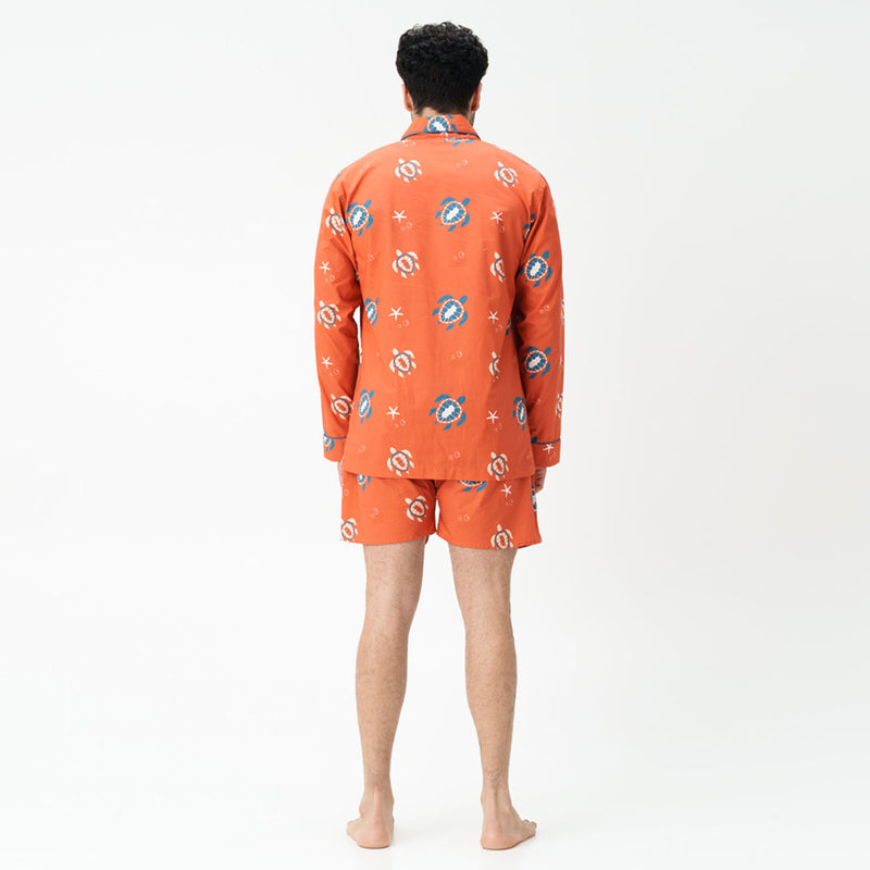 Turtle Tide Cotton Notched Shorts Set