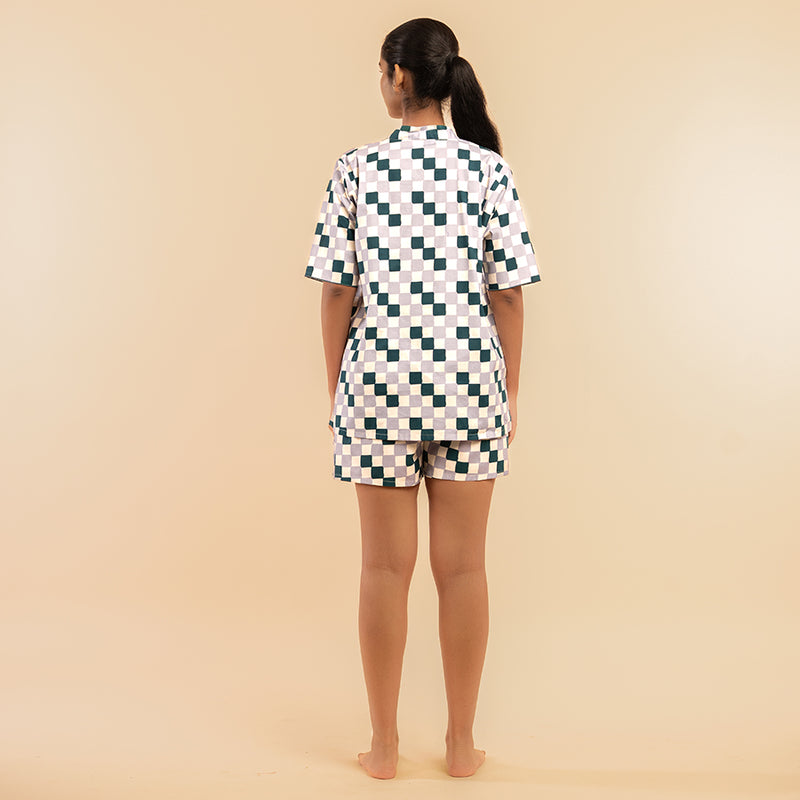 Fable Grid Cotton High Low Shorts Set