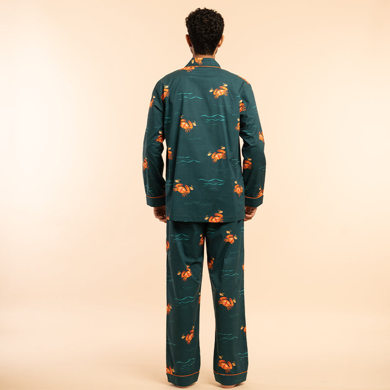 Coastal Crawl Cotton Notched Pyjama Set-Men