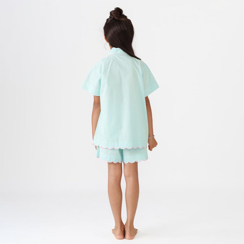 Jade Mist Kids Scalloped Shorts Set