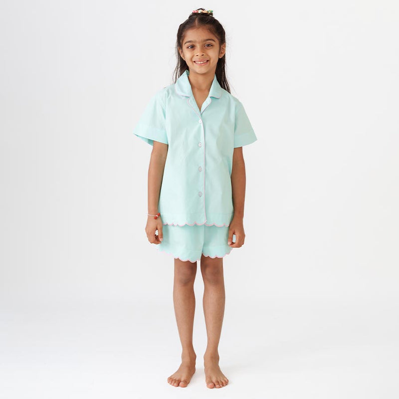 Jade Mist Kids Scalloped Shorts Set