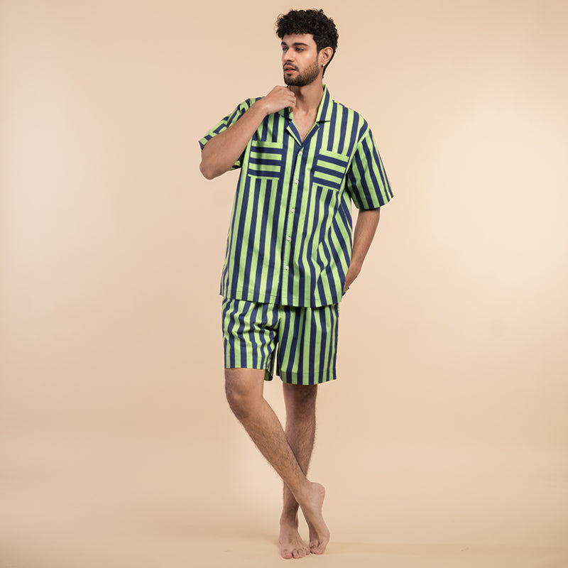 Forest Path Cotton Notched Shorts Set