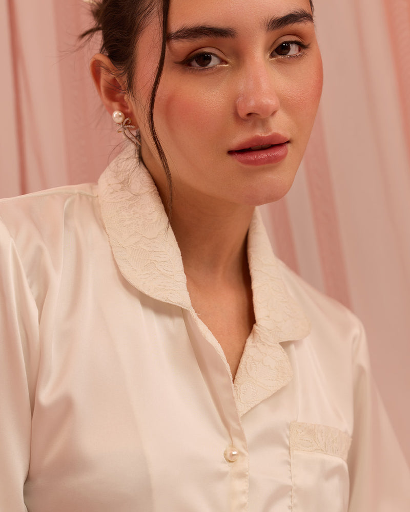 Pearl Satin Notched Collar Pyjama Set