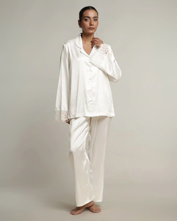 Pearl Satin Notched Collar Pyjama Set