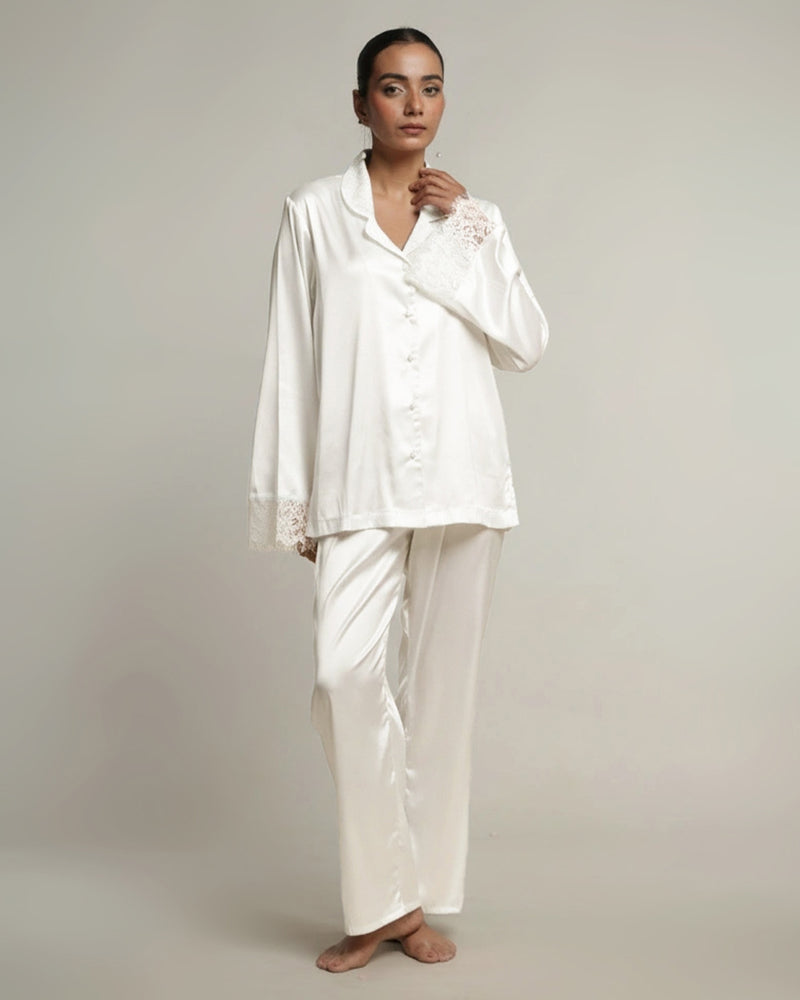 Pearl Satin Notched Collar Pyjama Set