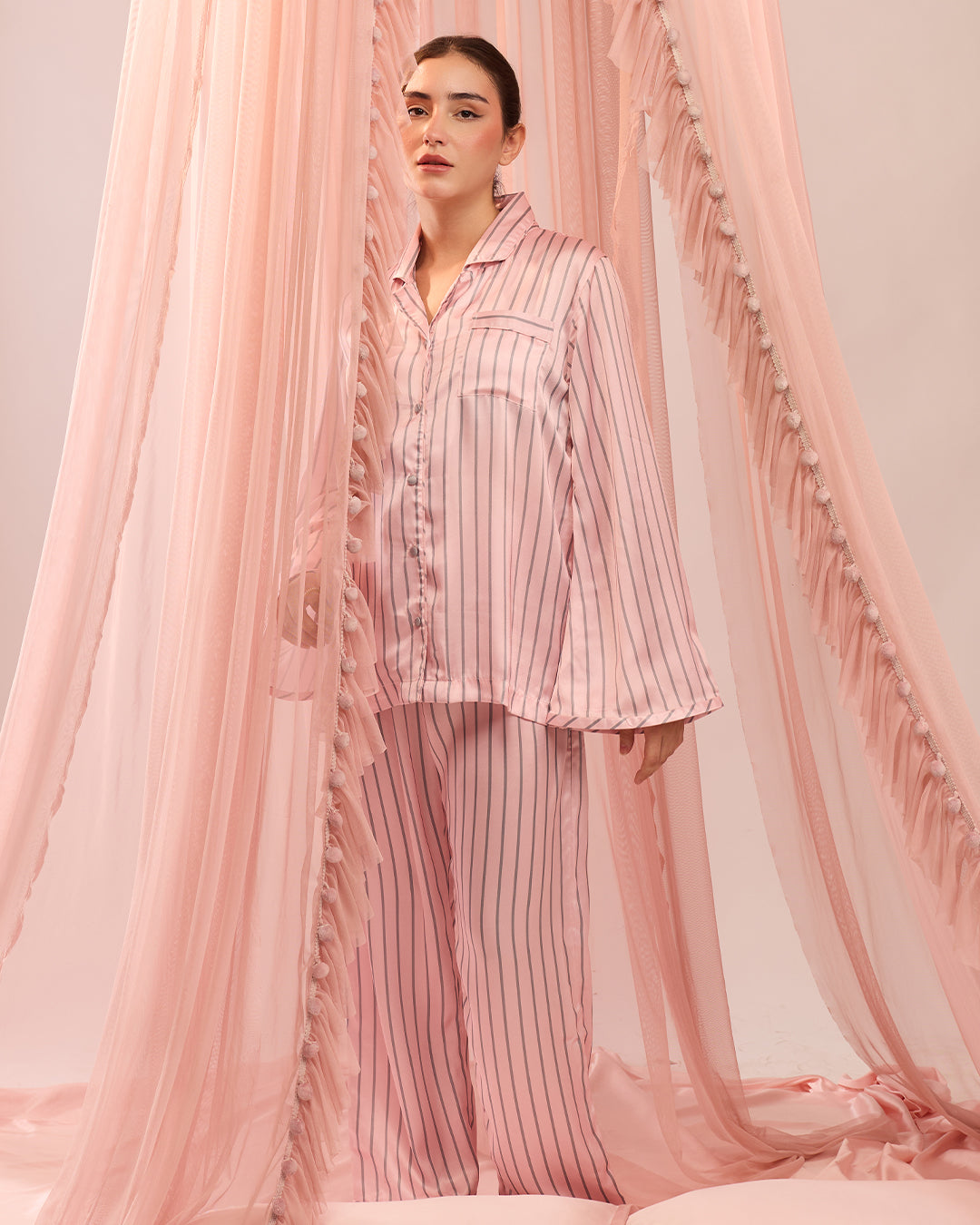 Aura Blush Satin Stripe Pyjama Set