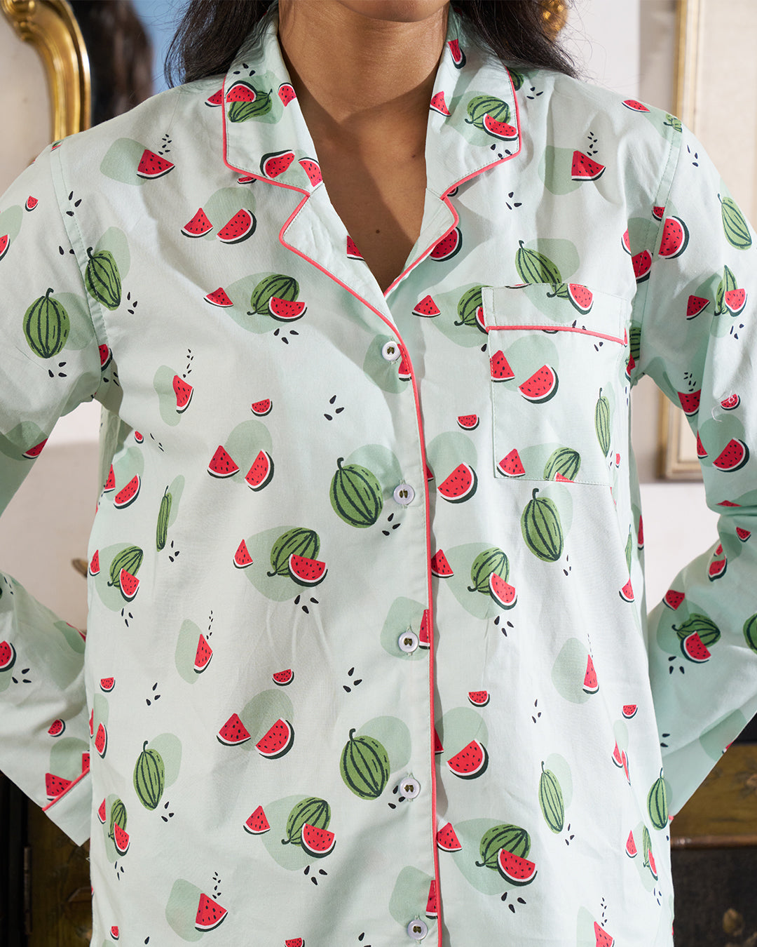 Mint Melon - Everyday Set<br>Women’s Cotton Notch Collar Pajama Set