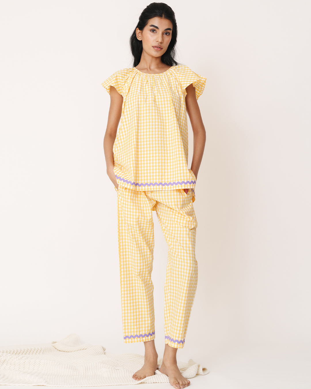 Soft Dusk - Breeze Set <br> Women’s Cotton Gingham Ruffled Pajama Set