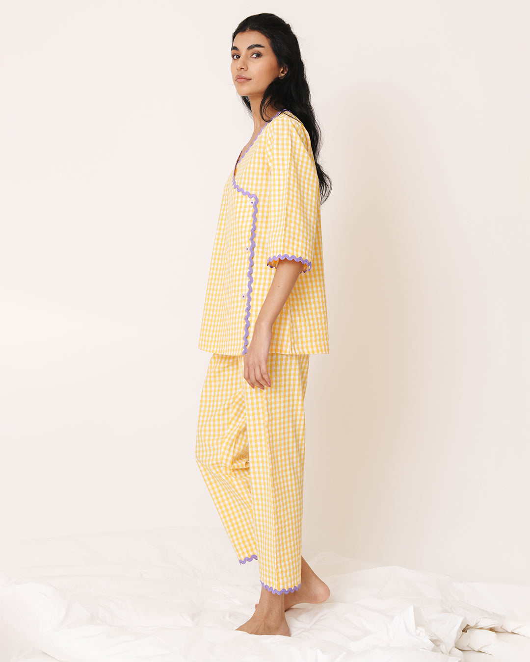Sunwarm - Charm Set <br> Women’s Cotton Gingham Wrap Pajama Set