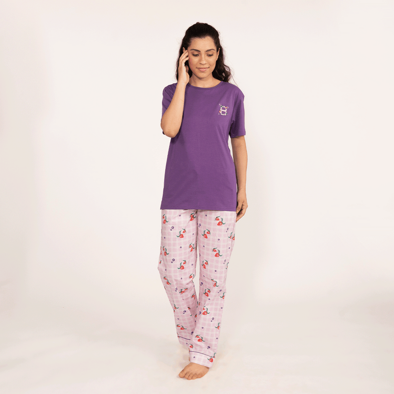 Berry Patch Embroidered T-shirt & Cotton Pyjama Women's
