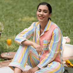 Pastel Paradox Cotton Notched Collar Pyjama Set