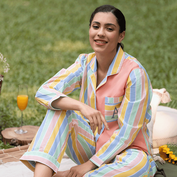 Pastel Paradox Cotton Notched Collar Pyjama Set