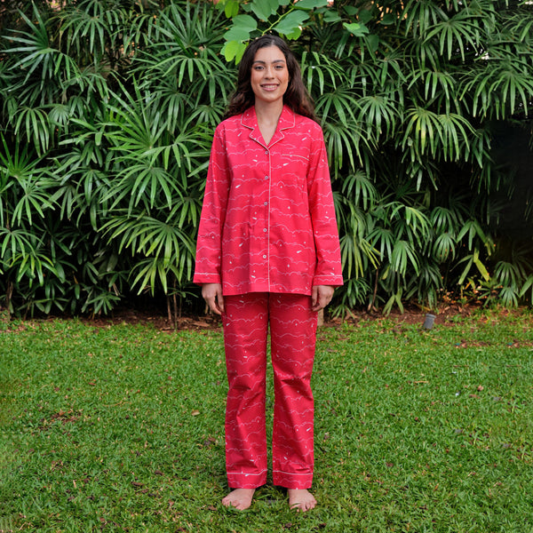Swirl Cotton Notched Collar Pyjama Set
