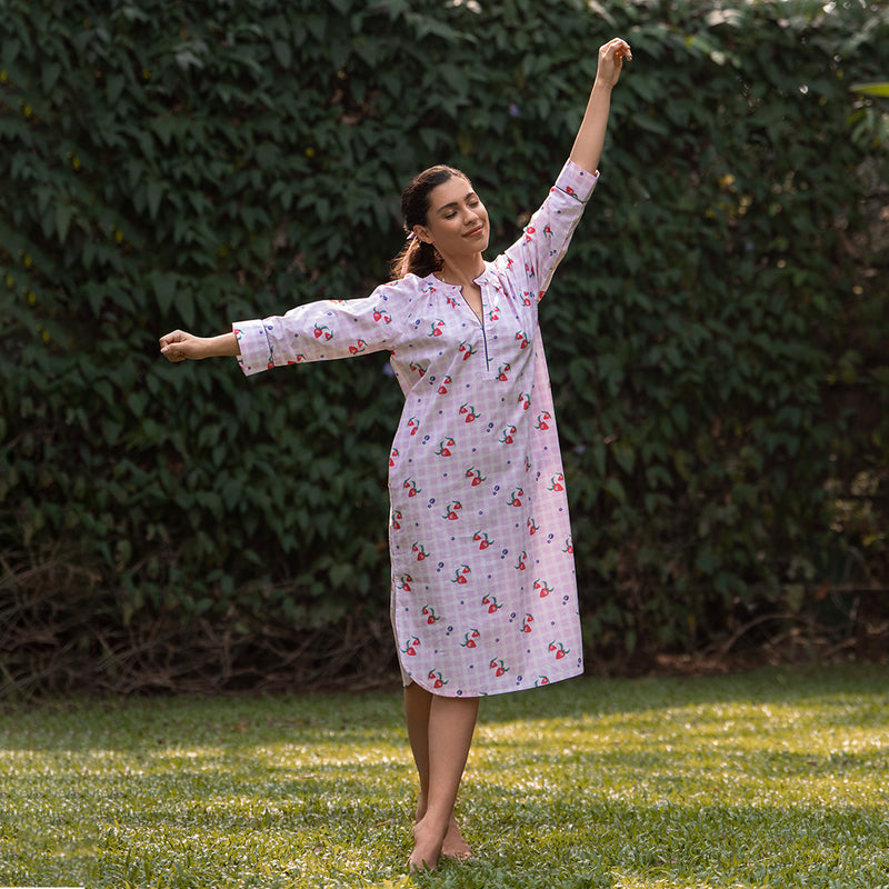 Berry Patch Cotton Dip-Neck Sleep Dress