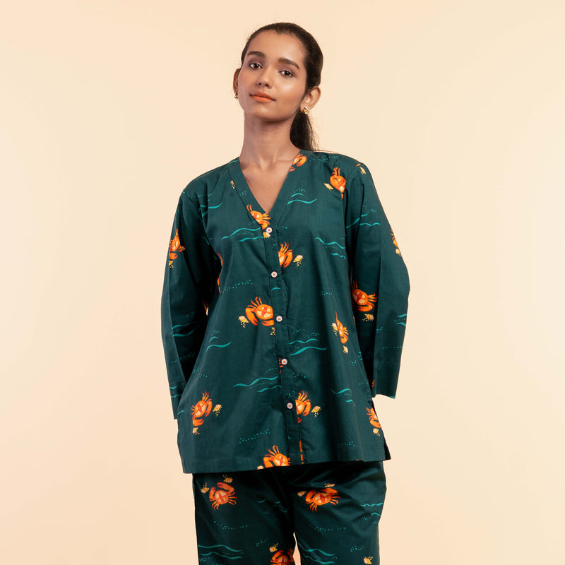 Coastal Crawl Cotton V-Neck Pyjama Set