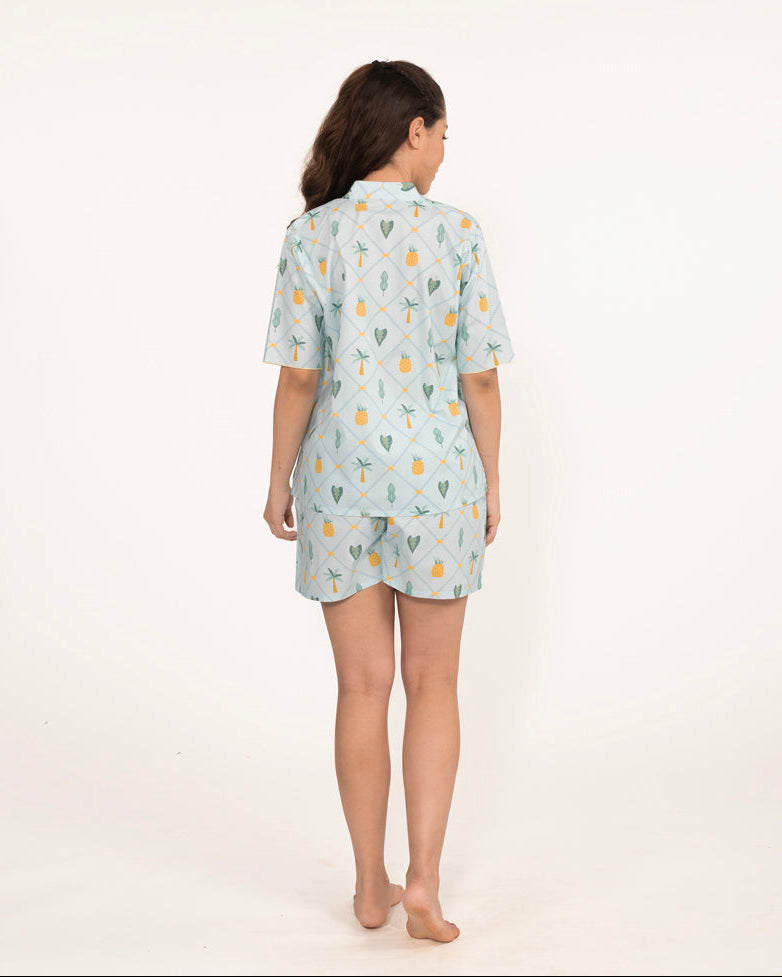 Pineapple Palms Cotton High Low Shorts Set