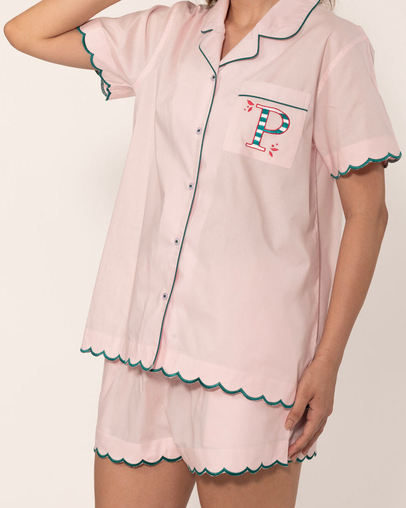 Peony Embroidered Scalloped Shorts Set