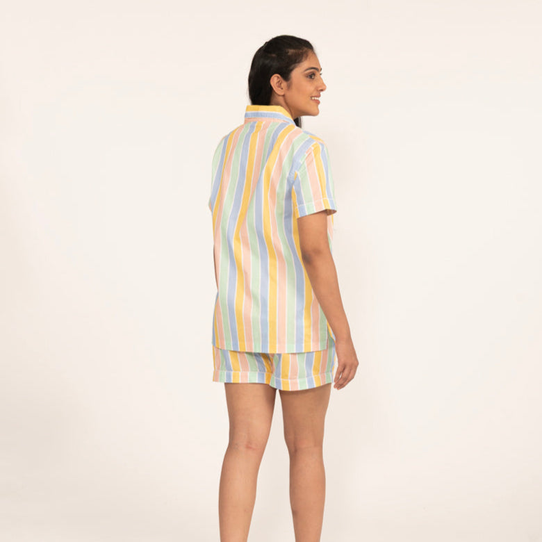 Pastel Paradox Cotton Notched Shorts Set
