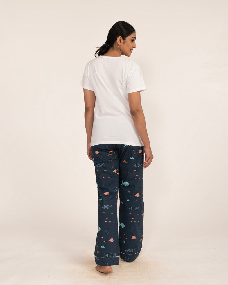 Deep Dive Embroidered T-shirt & Cotton Pyjama Women's