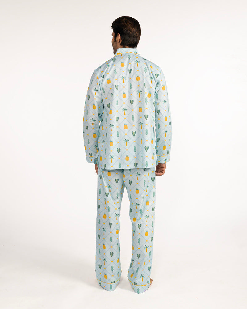 Pineapple Palms - Everyday Set<br>Men's Cotton Notch Collar Pajama Set