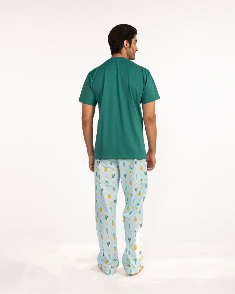 Pineapple Palms Embroidered T-shirt & Pyjama - men