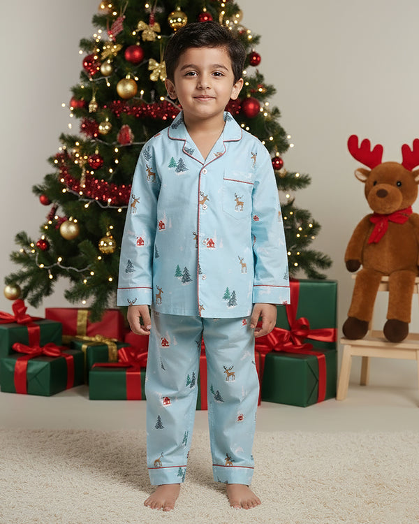 Reindeer Ridge Cotton Notched Pyjama Set - Kids