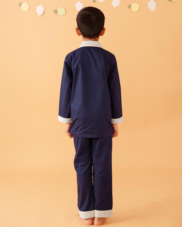 Indigo Sunset - Everyday Set <br> Kids Embroidered Cotton Notched Pajama Set