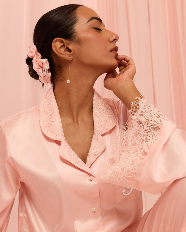 Rosé Satin Relaxed Pyjama Set