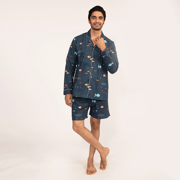 Deep Dive Cotton Notched Shorts Set