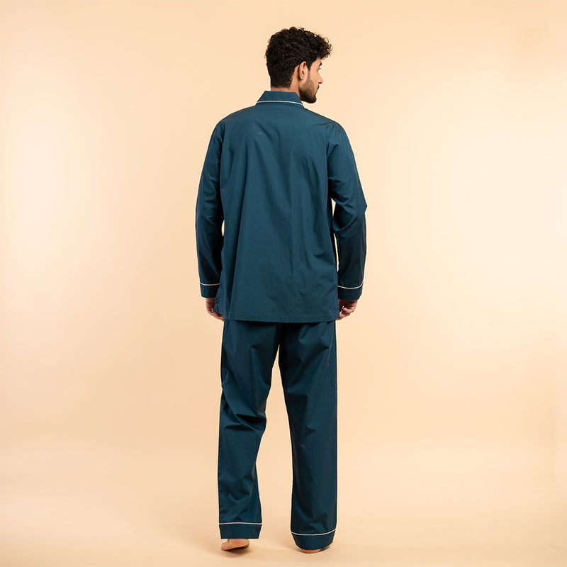 Deep Current Embroidered Notched Pyjama Set For Men