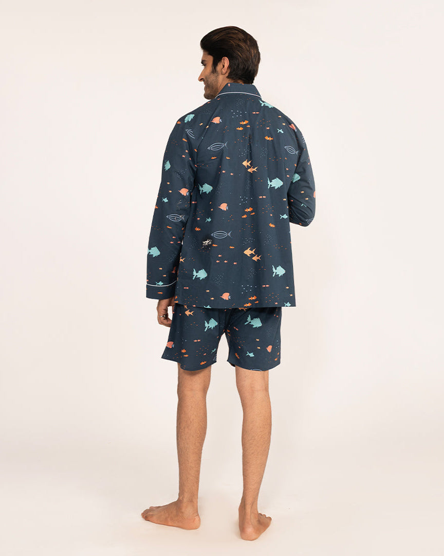 Deep Dive - Everyday Set<br>Men’s Cotton Notch Collar Shorts Set