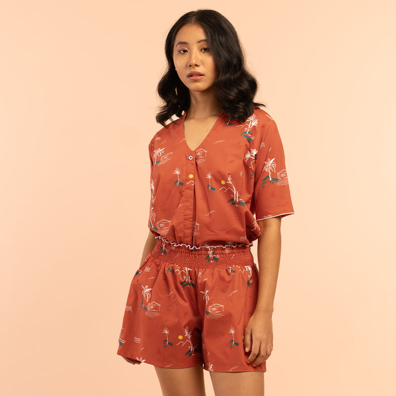 Rustic Shores Cotton High Low Shorts Set