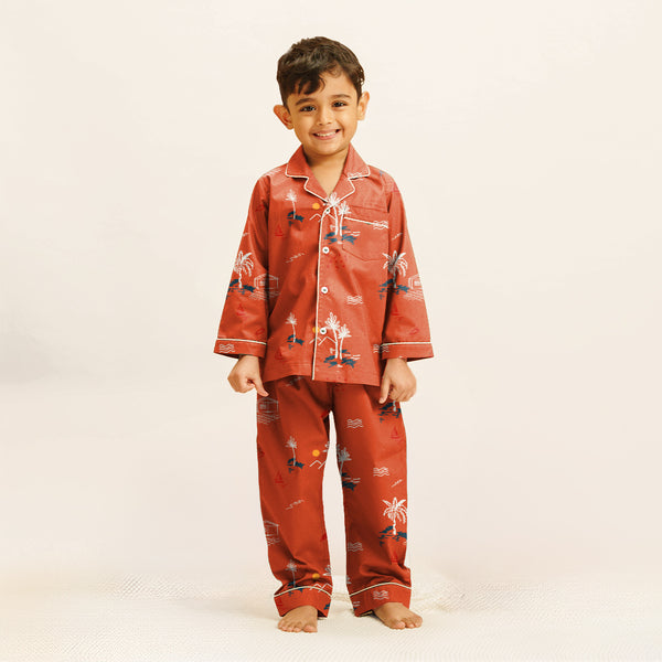Rustic Shores Cotton Notched Pyjama Set - Kids