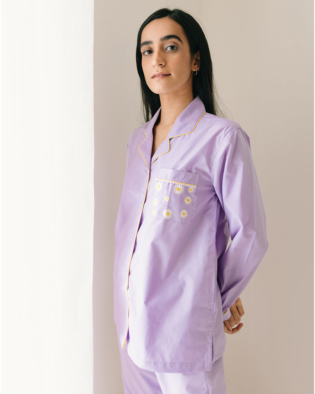 Embroidered Posie Periwinkle - Everyday Set <br> Women Cotton Notched Pajama Set