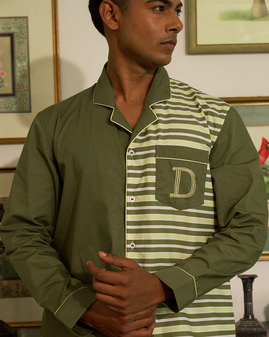 Harbour Stripe - Everyday Set<br>Men’s Embroidered Cotton Notch Collar Pajama Set