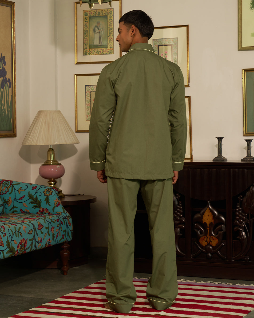 Harbour Stripe - Everyday Set<br>Men’s Embroidered Cotton Notch Collar Pajama Set