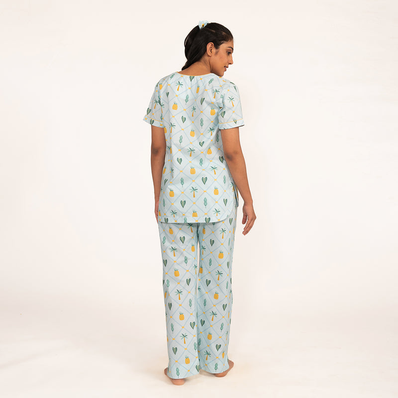 Pineapple Palms Cotton Dip-Neck Pyjama Set