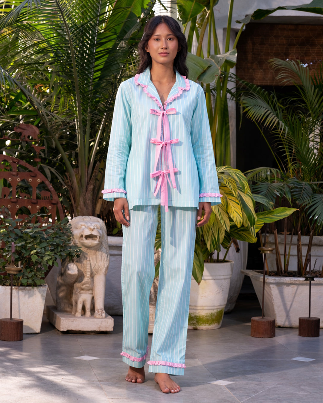 Reverie Set<br>Women’s Bow-tie Cotton Notch Collar Pajama Set