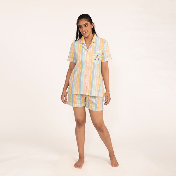 Pastel Paradox Cotton Notched Shorts Set