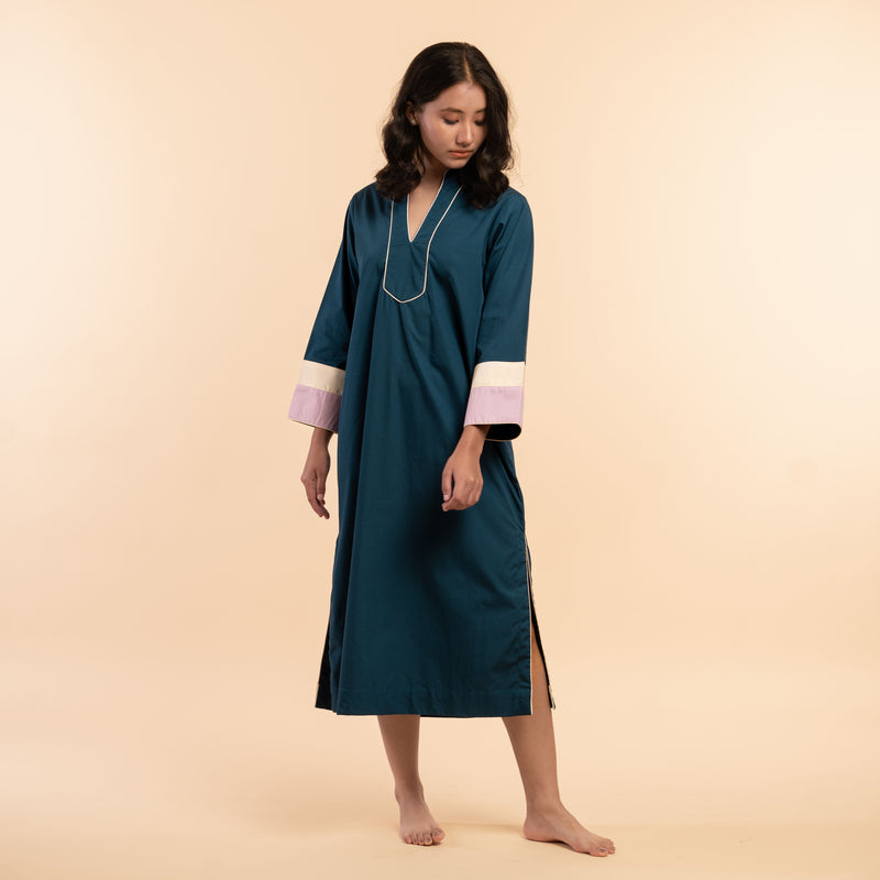 Deep Current Cotton Midi Kaftan Dress