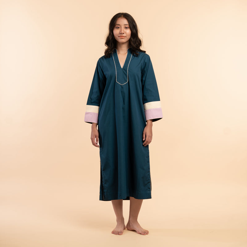Deep Current Cotton Midi Kaftan Dress