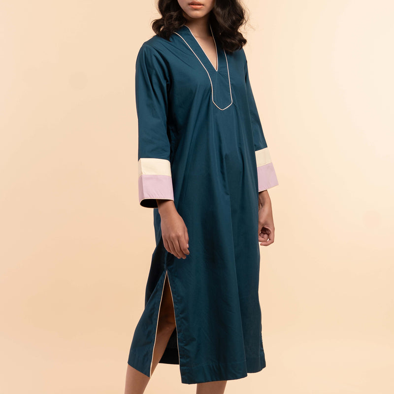 Deep Current Cotton Midi Kaftan Dress