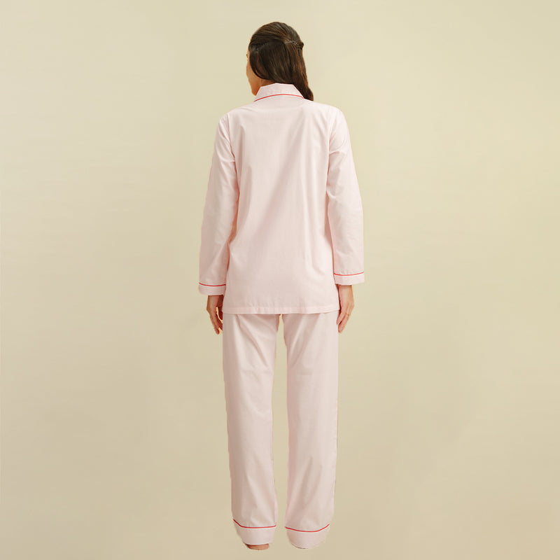 Merry Blush Sprinkle-Embroidered Notched Collar Pyjama Set - Women