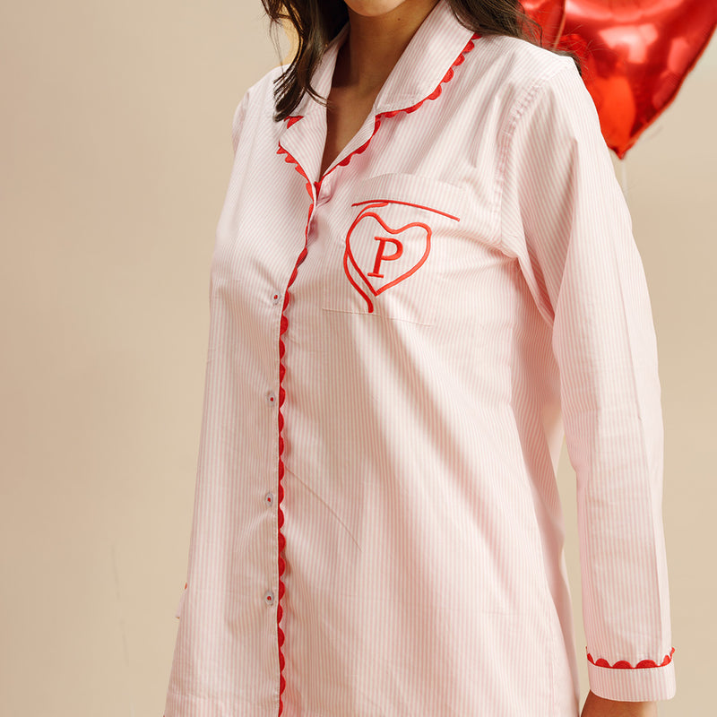 Tickled Pink Embroidered Notched Collar Pyjama Set - Women